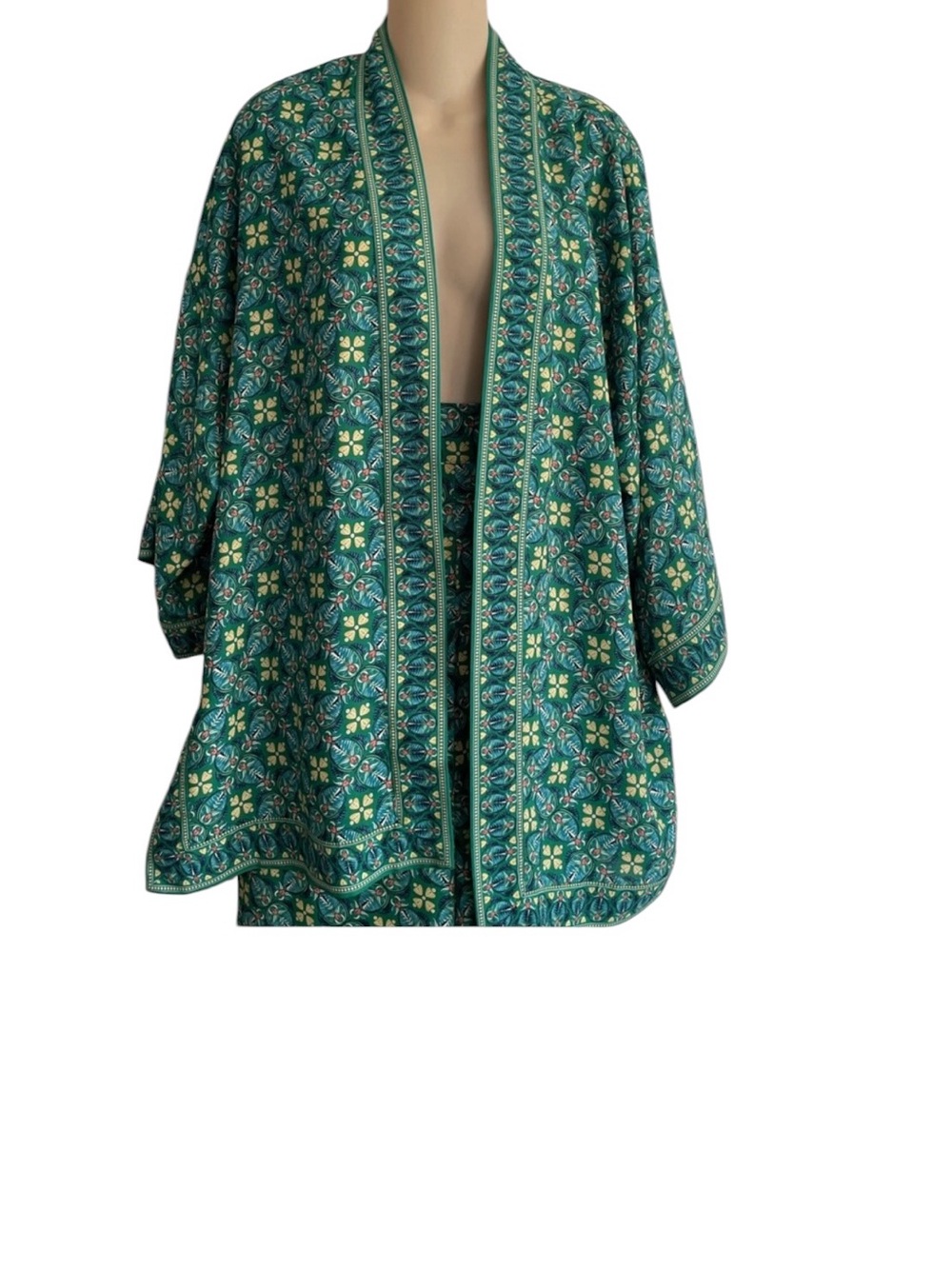 Max Studio Kimono Green Floral Wide-Leg Pants Set - Picture 6 of 11